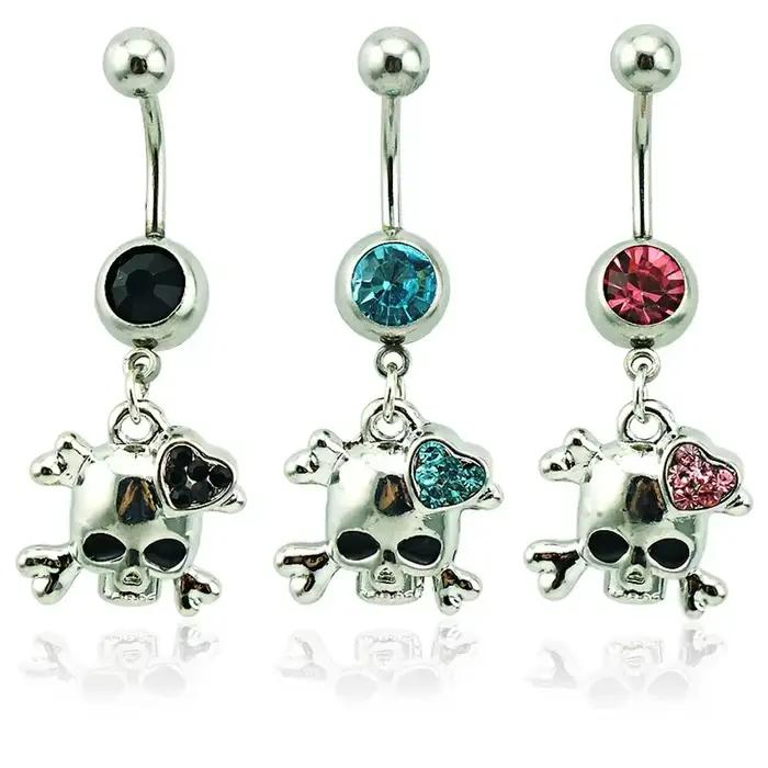 Piercing de nombril pour femmes, nouvelle mode, Design de tête de squelette Sexy, bijoux de danse du ventre Non allergiques, vente en gros