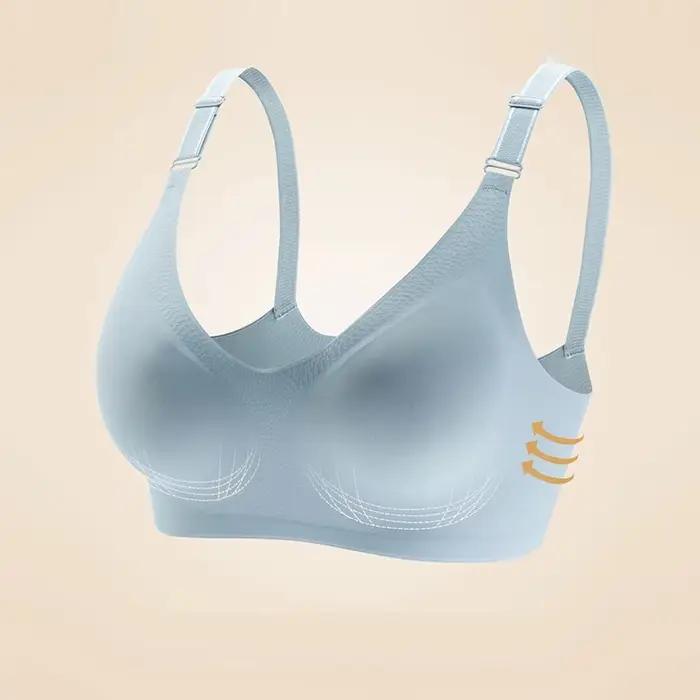 Soutiens-gorge sans couture pour femmes, style fin, couleur gelée, doux, sans armatures, lingerie confortable, décolleté en V profond, effet push-up