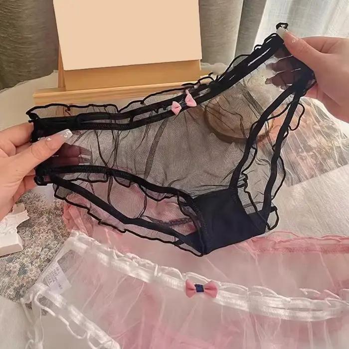Culottes pour femmes Culottes en coton Culottes en maille transparente pour femmes avec bordure à volants Coupe basse Décolleté Sous-vêtements ultra fins et doux