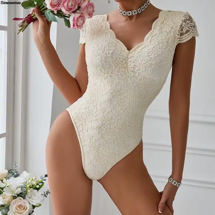 Body Teddy en dentelle contrastée pour femmes, broderie florale, Sexy, col en V, dos nu, élégant, Y2K, boîte de nuit, justaucorps de fête, hauts