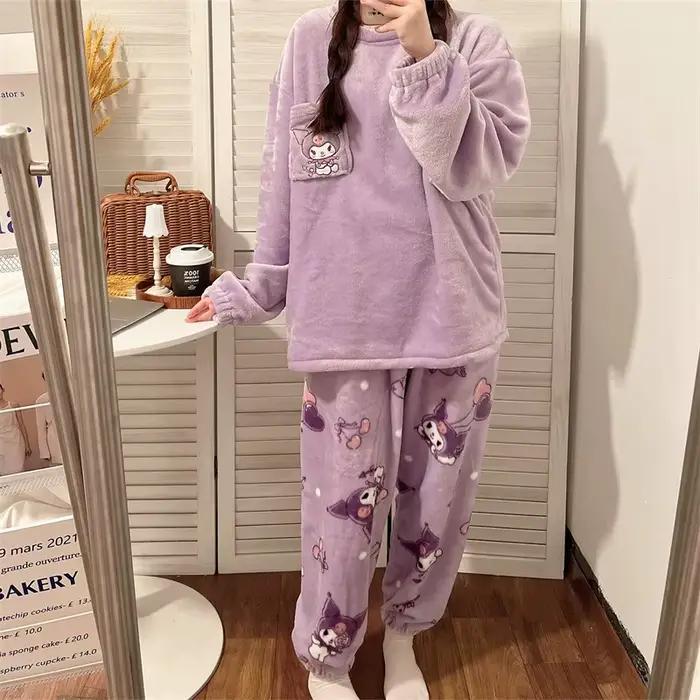Automne et hiver pyjamas femme flanelle animation dessin animé doux mignon fille net rouge corail velours étudiant loungewear costume