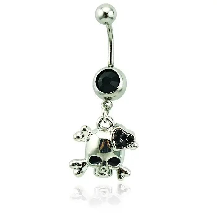Piercing de nombril pour femmes, nouvelle mode, Design de tête de squelette Sexy, bijoux de danse du ventre Non allergiques, vente en gros