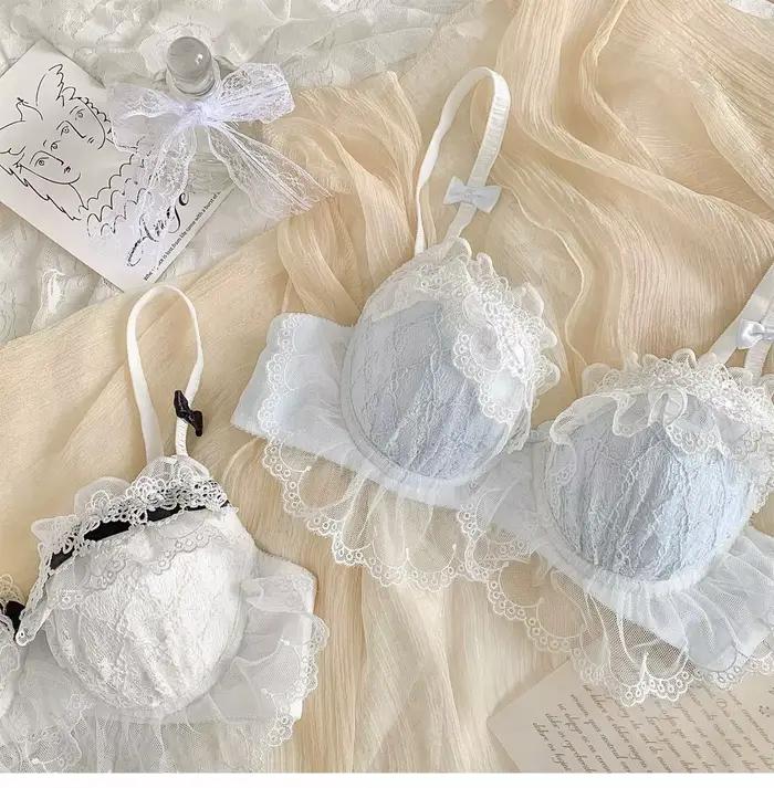 Soutien-gorge Sexy Lolita ensemble de soutien-gorge petits seins rassemblés sans anneau en acier soutien-gorge Sexy couleur unie désir dentelle doux tempérament ensemble de soutien-gorge
