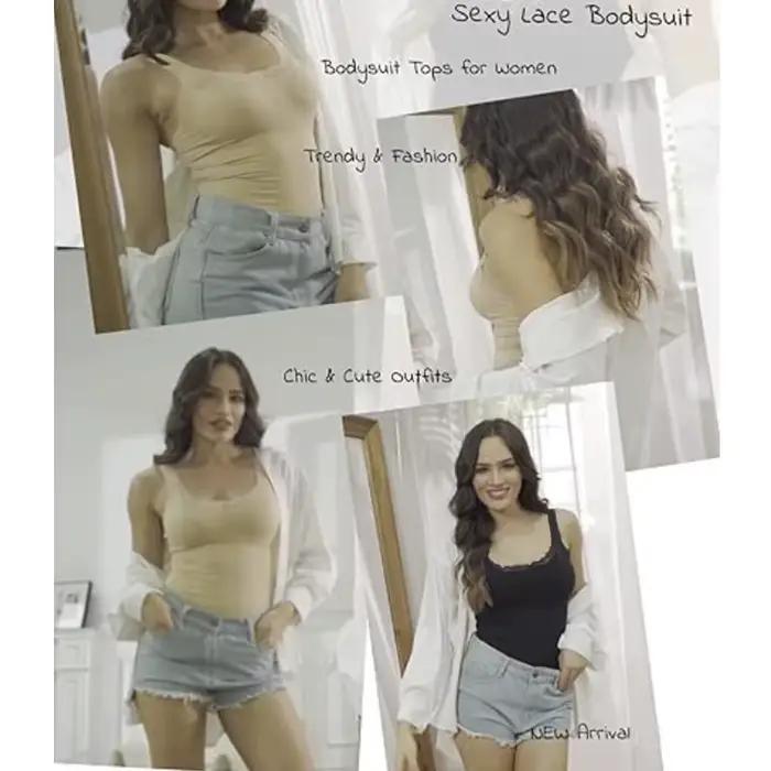 GUUDIA débardeur body dentelle col carré Shapewear body débardeur body contrôle du ventre string Cami body hauts large sangle
