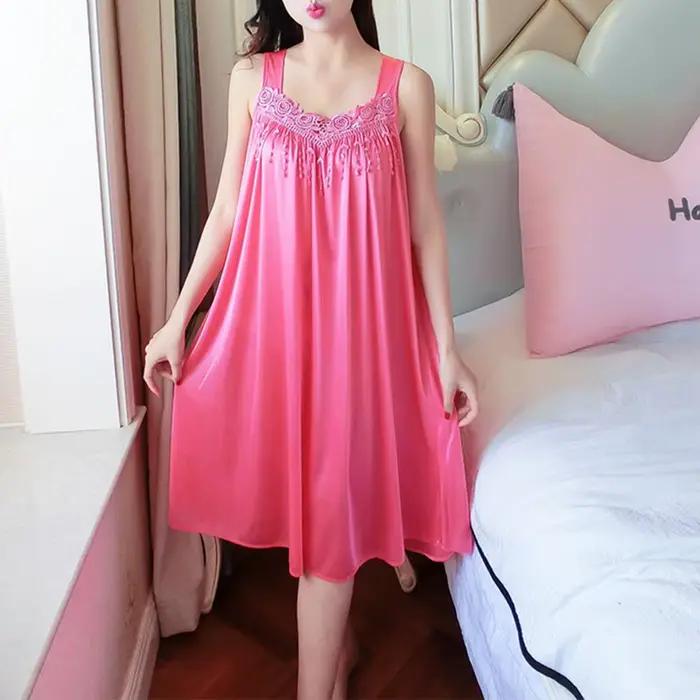 Dame pyjamas couleur unie dentelle lisse Patchwork robe de nuit confortable ventiler décontracté mode été femmes robe de nuit nuisette