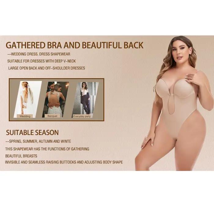 Soutien-gorge Invisible pour femmes, Corset dos nu, décolleté en V profond, u-plunge, string, entraîneur de taille, sangle transparente, rembourré, Push Up, vêtements modelants