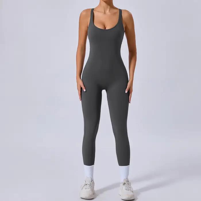 Combinaison une pièce à dos croisé pour femmes, ensemble d'entraînement, de fitness, de yoga, vêtements de sport avec vêtements de sport standard
