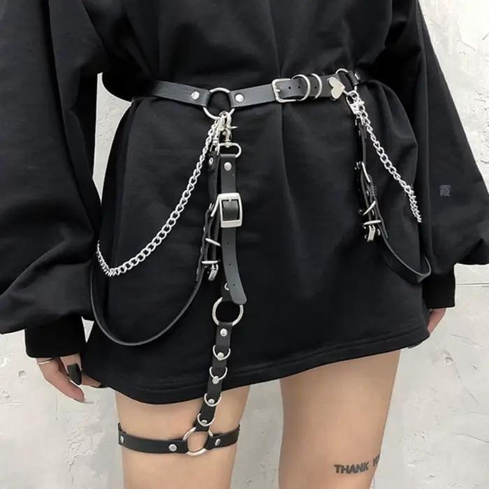 Ceinture de taille et chaîne de hanche pour femmes, style mode, discothèque, punk, hip-hop, rock, avec motif cœur