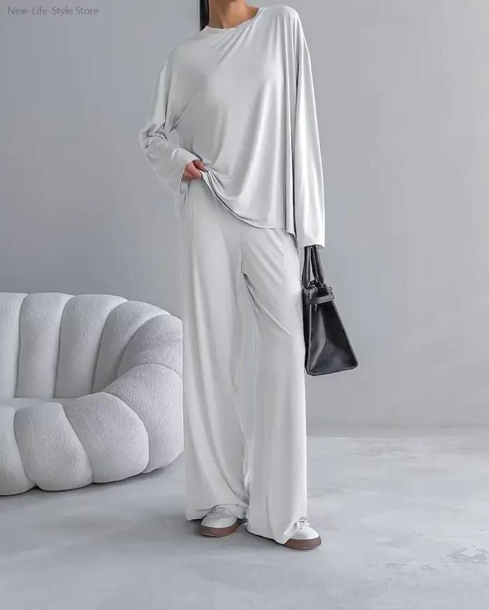 Pyjama en modal doux à manches longues et pantalons longs, ensemble deux pièces, vêtements de maison respectueux de la peau, vêtements de nuit décontractés pour femmes, nouvelle collection été 2025