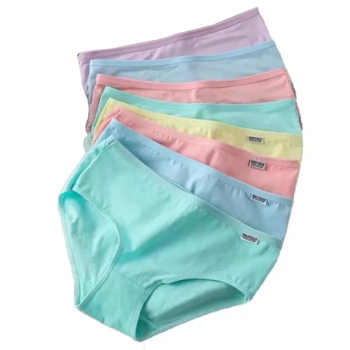 7 pièces culottes pour femmes sous-vêtements en coton grande taille slips Sexy filles respirant doux Lingerie femme mignon couleur unie caleçons