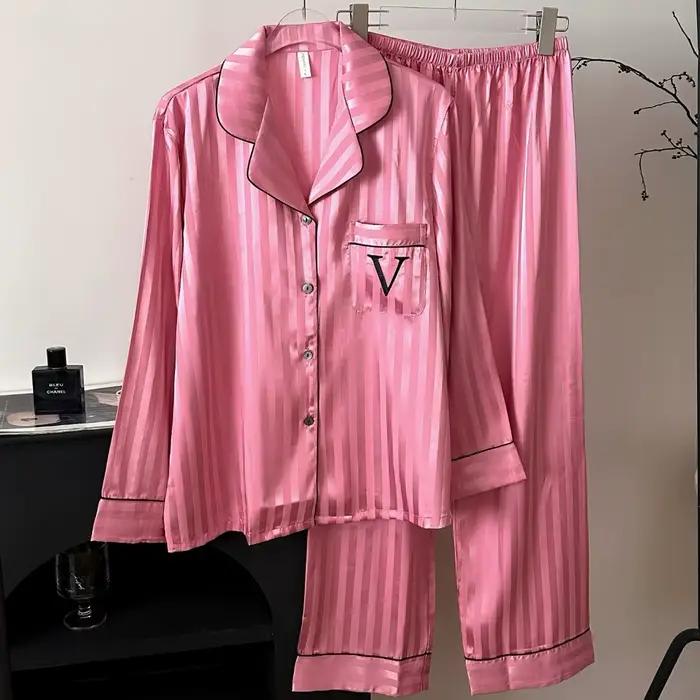 Pyjama femme 2 pièces ensemble mode noir glace vêtements de nuit en soie pantalon costumes vêtements de salon printemps automne nouveaux vêtements de nuit vêtements de maison amples
