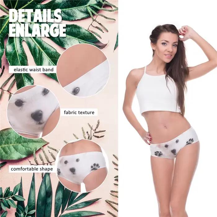 DeanFire Kawaii 3D culottes femmes sous-vêtements blanc chiot drôle impression belle Push Up slips Lingerie string pour femme