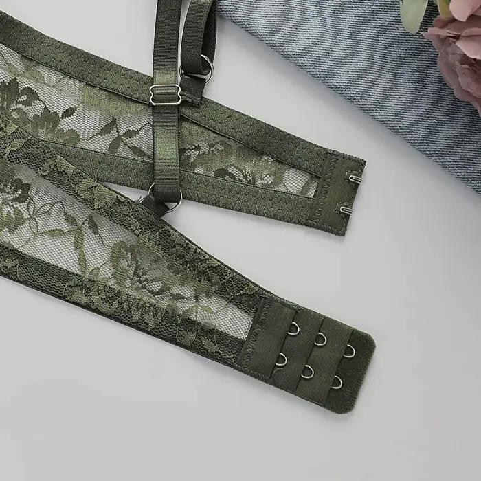Soutien-gorge sexy en dentelle florale pour femme, avec armatures, décolleté plongeant en V, sans rembourrage, lingerie confortable, bretelles réglables, élégant, vert, pour tous les jours