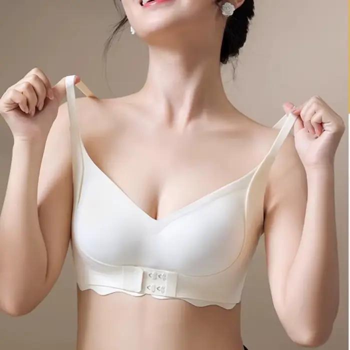 Soutien-gorge push-up côtelé à bouton avant pour femme avec petits seins, soutien-gorge push-up et seins secondaires, anti-affaissement, bonnet partenaire confortable