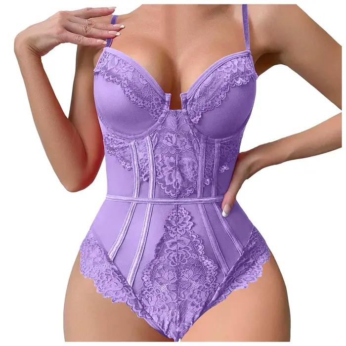 Body Sexy en dentelle blanche, Corset transparent à bretelles, Lingerie séduisante, Push Up, Teddy, pour femmes, Lingerie Sexy en maille et dentelle