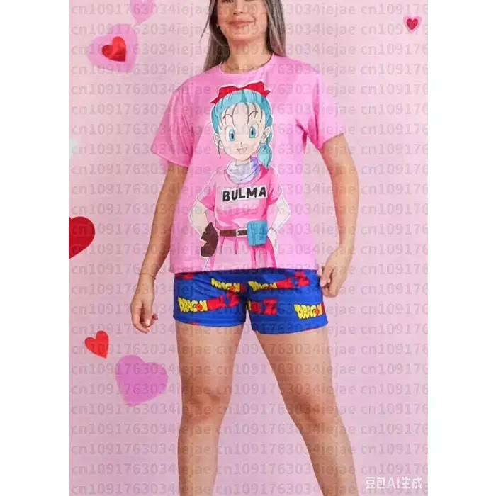 Ensemble pyjama Bulma & Vegeta Dragon Ball Z Anime 2026 – T-shirt et short imprimés intégralement pour adultes et enfants – Été, séchage rapide, doux et léger