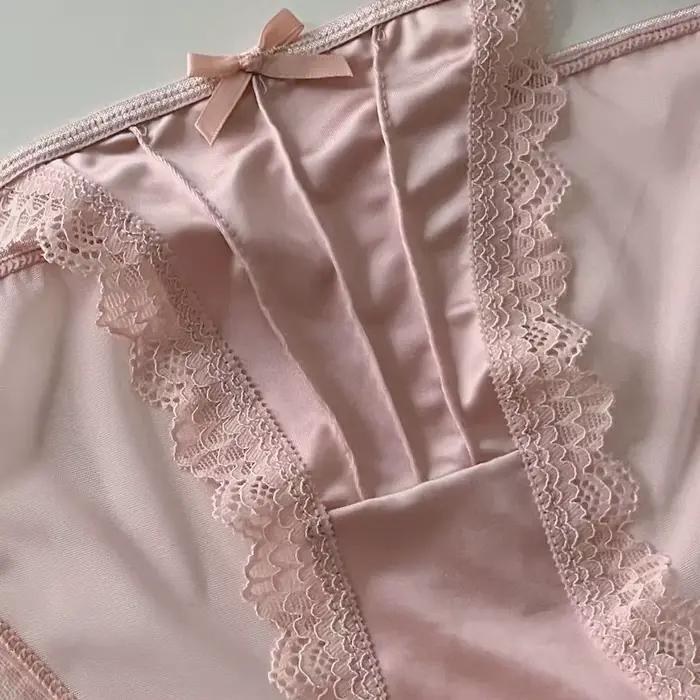 Culottes pour femmes, couleur unie, respirantes, sous-vêtements fins, dentelle française sexy avec nœud, ceinture réglable, culottes fines en maille