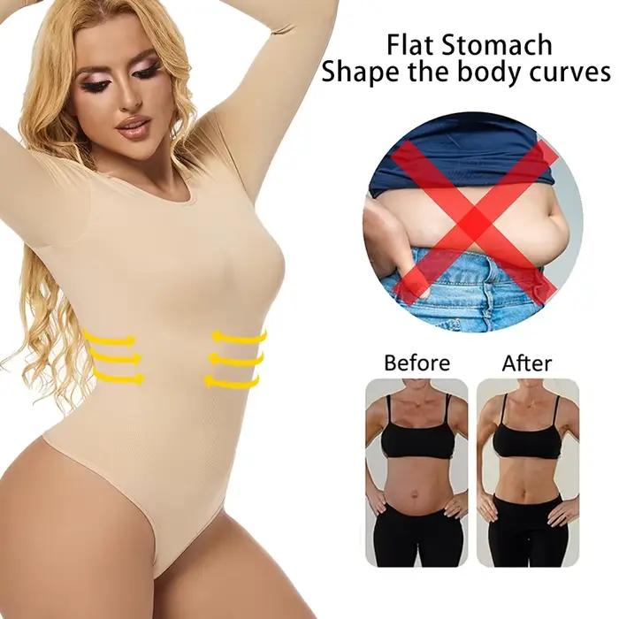 Femmes corps complet Shaper à manches longues col rond Shapewear minceur respirant Body ventre contrôle taille formateur Corset