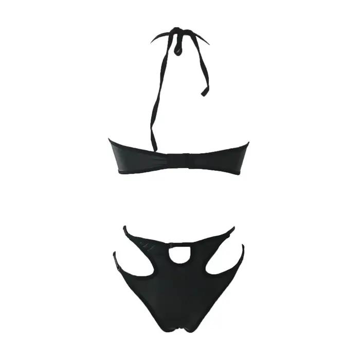 Hollow Love – Lingerie Sexy pour femmes, ensemble de trois points de couleur unie, sous-vêtements Sexy en croûte de cuir, vêtements de nuit avec ceinture, Costumes