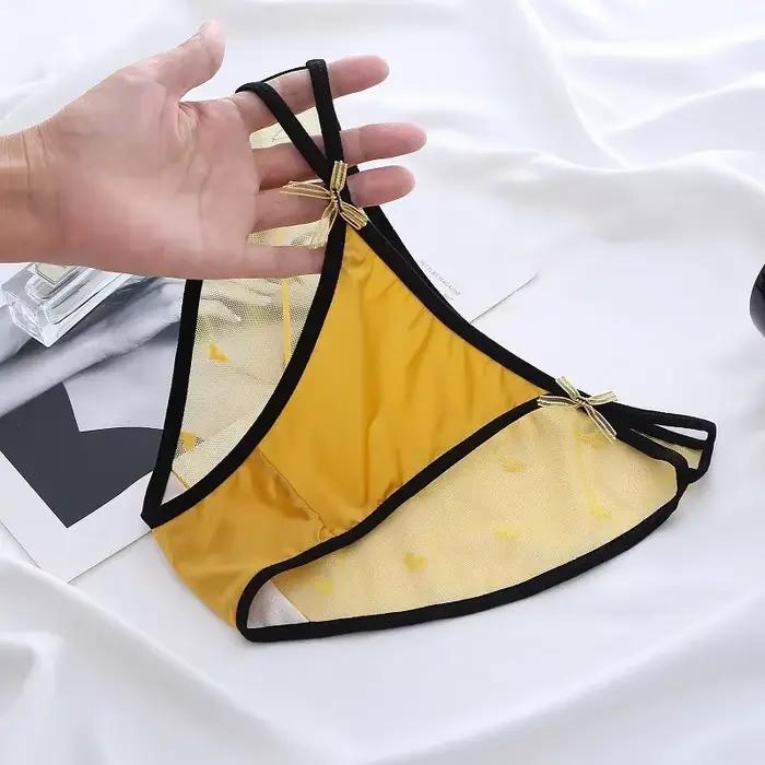 Culotte transparente en maille "Coussins" pour femme, slip à double nœud papillon, sous-vêtement doux, lingerie intime, sexy
