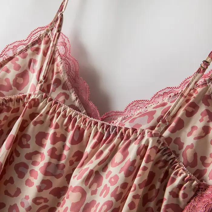 Ensemble de pyjamas en rayonne pour femmes, peignoir à imprimé léopard rose, chemise de nuit décontractée, vêtements d'intérieur sexy, 5 pièces