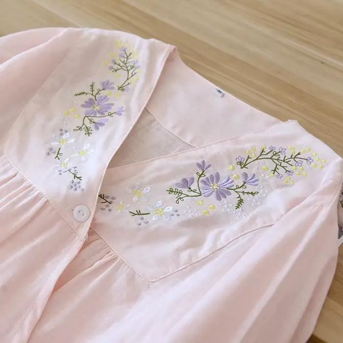 Pyjama en coton féminin col en V taille M L XL imprimé rose bleu pour femmes nuits chaudes printemps
