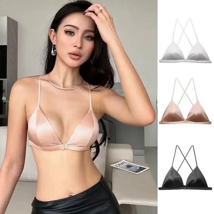 Soutien-gorge de Style français pour femmes et filles, petite poitrine plate, sangle d'épaule réglable, poitrine plate, boucle avant, sous-vêtements Sexy en Satin, Lingerie