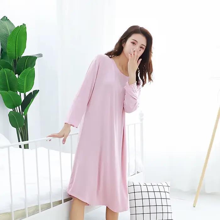 Robe de nuit modale femmes nouveau printemps chemises de nuit L XL XXL grande taille robe de chambre nuisette décontractée à manches longues vêtements de nuit chemise de nuit