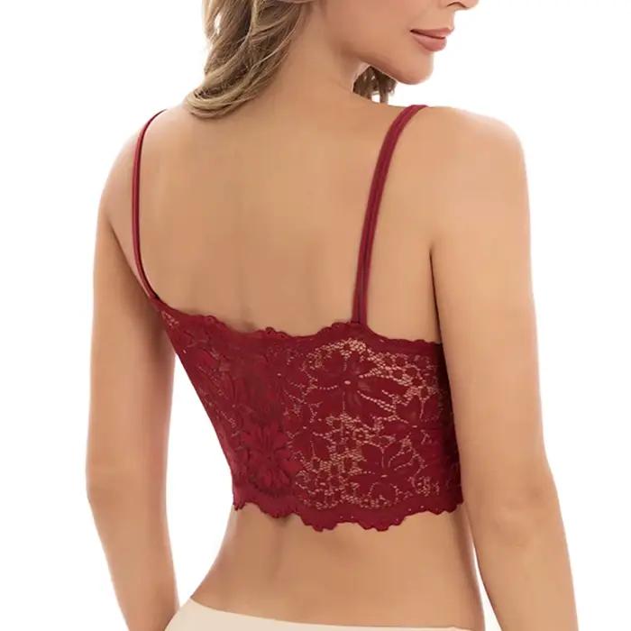 Soutien-gorge en dentelle pour femmes, Bralette confortable et Sexy, sous-vêtements de couleur unie, gilet ajouré sans fil, haut court, Lingerie sans couture