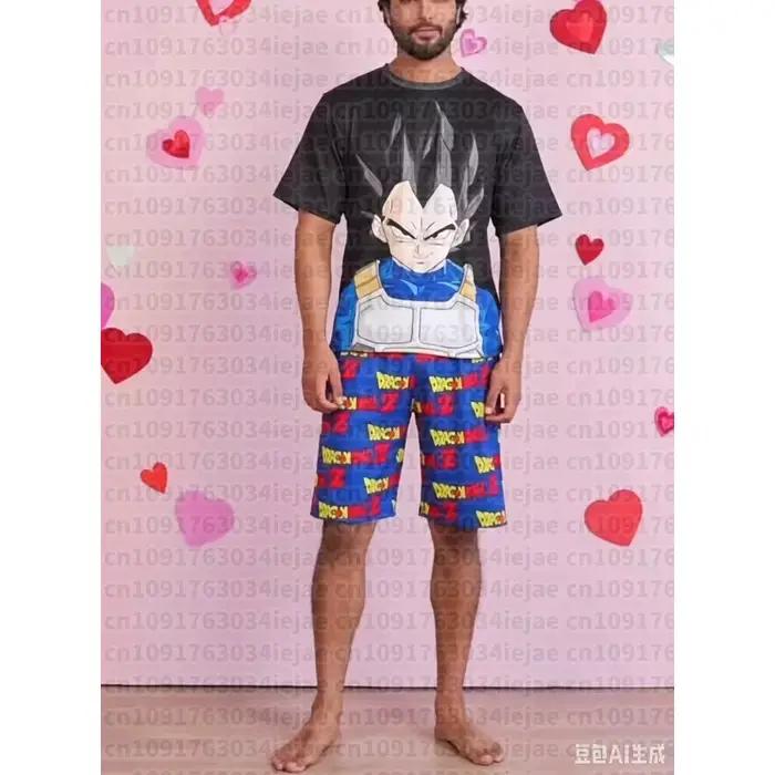 Ensemble pyjama Bulma & Vegeta Dragon Ball Z Anime 2026 – T-shirt et short imprimés intégralement pour adultes et enfants – Été, séchage rapide, doux et léger