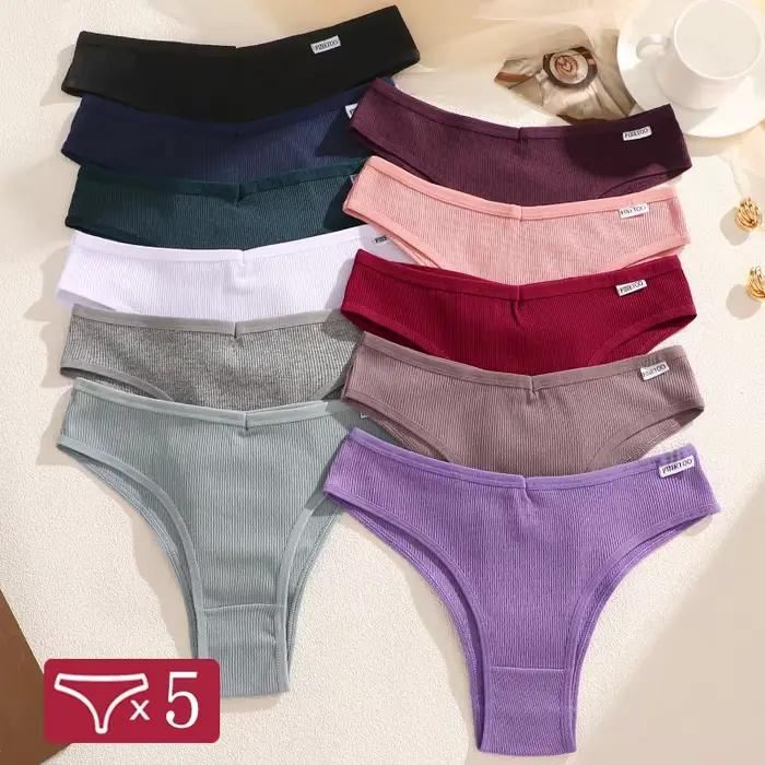 Lot de 5 culottes brésiliennes en coton pour femmes, taille basse, sous-vêtements confortables, string, lingerie pour filles, nouveauté