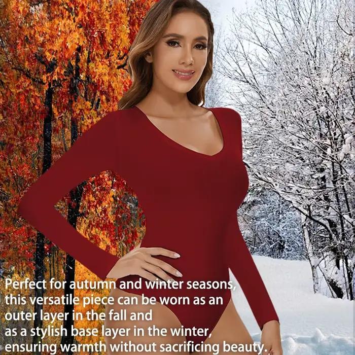 Body Sexy pour femmes, col en V, combinaison amincissante, manches longues, sous-vêtement thermique d'hiver, sans couture, couche de Base respirante
