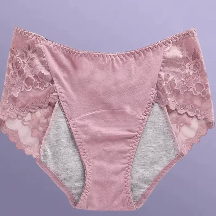 Culotte menstruelle anti-fuite pour femmes, dentelle respirante, sexy, imperméable, taille moyenne, période physiologique, sous-vêtements sans couture
