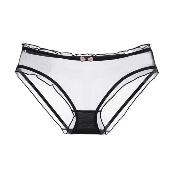 Culottes pour femmes Culottes en coton Culottes en maille transparente pour femmes avec bordure à volants Coupe basse Décolleté Sous-vêtements ultra fins et doux
