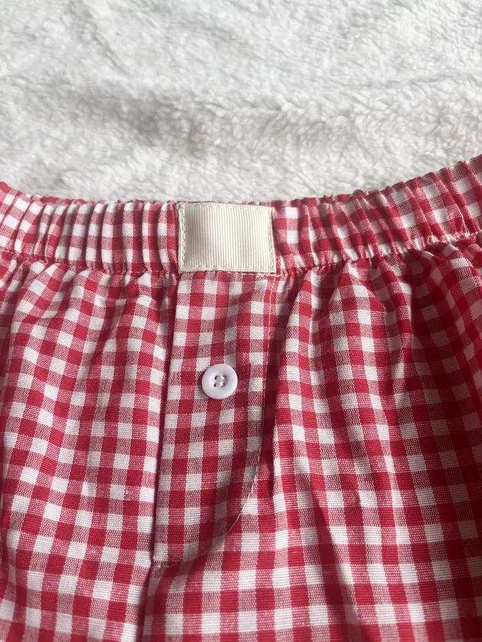 Boxer vichy pour femmes et adolescentes, pyjama à carreaux vichy, short de salon de sommeil, tenue d'été, mignon, rouge