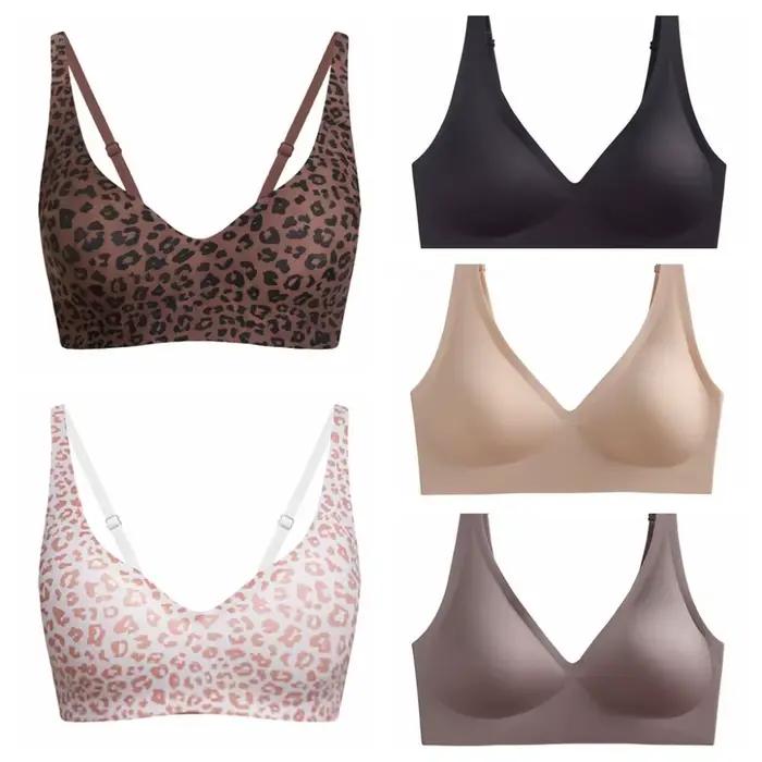 Soutien-gorge léopard sans couture ajusté, dos élégant, antichoc, décolleté en V profond, lingerie en dentelle pour femmes et jeunes filles