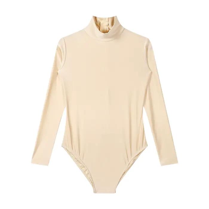 Justaucorps extensibles à manches longues pour femmes, costume de batterie de patinage artistique, costume de performance d'acrobatique, document solide, danse de yoga