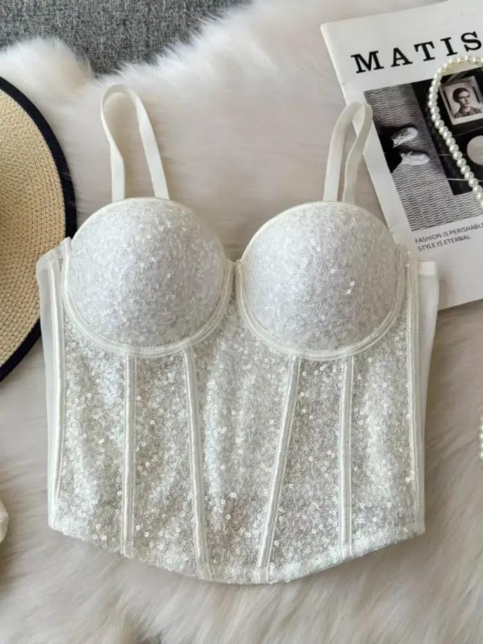 Foamlina-Soutien-Gorge Corset à Paillettes avec Coussretours pour Femme, Seins Exposés, Non-ald, Serré, ixde Mariage, Boîte de Nuit, Bal, Rotterdam Kly