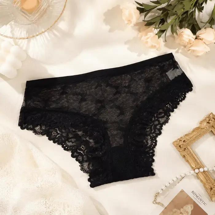 Culottes transparentes taille basse en maille pour femmes, sans couture, avec dentelle florale papillon, pour filles
