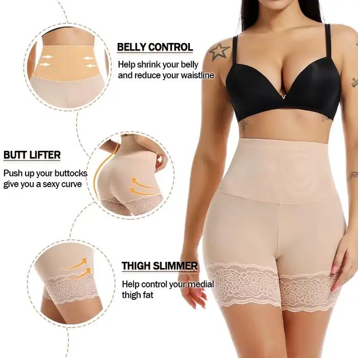 Taille haute ventre contrôle culotte dentelle Slip Shorts pour sous les robes femmes Anti frottement sous-vêtements Boyshorts minceur Shapewear