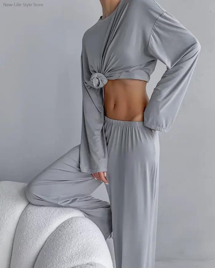 Pyjama en modal doux à manches longues et pantalons longs, ensemble deux pièces, vêtements de maison respectueux de la peau, vêtements de nuit décontractés pour femmes, nouvelle collection été 2025
