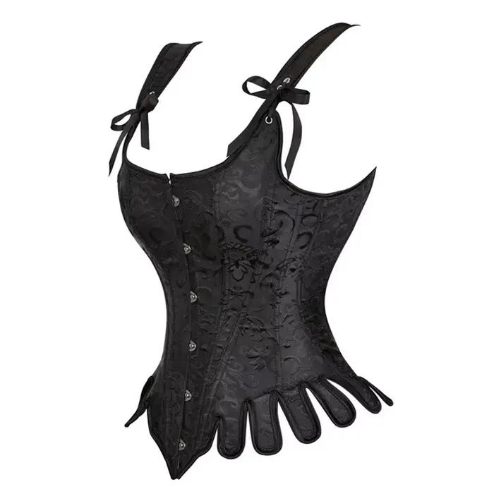 Haut corset avec sangle initiée pour femme, lacets gothiques, noir, bleu, surbuste, broderie, bustier, costume de reconnaissance
