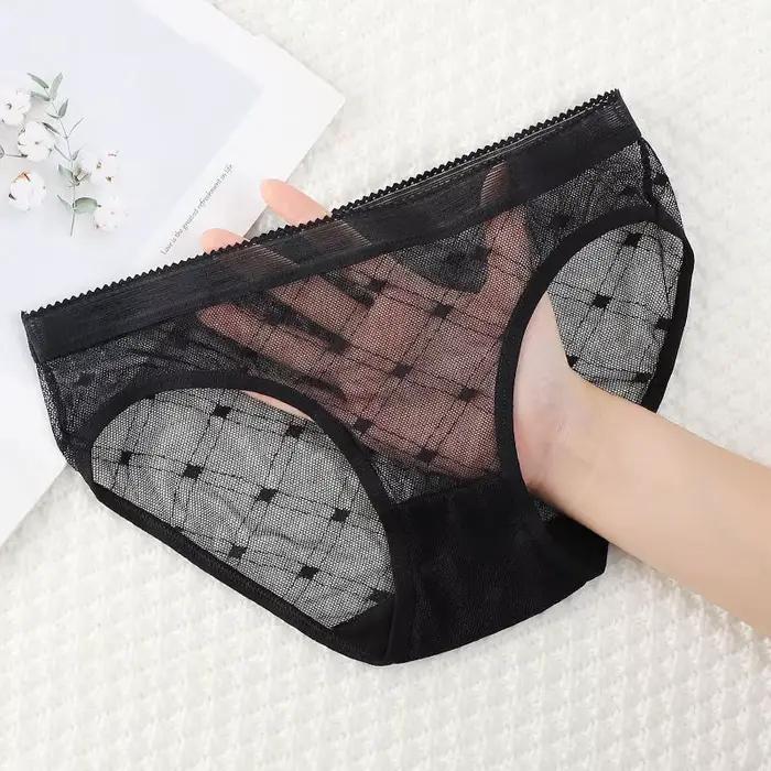 Culotte Sexy en dentelle transparente pour femmes, petit motif carré, embellissement, sous-vêtements confortables sans couture, Design pour Flair féminin