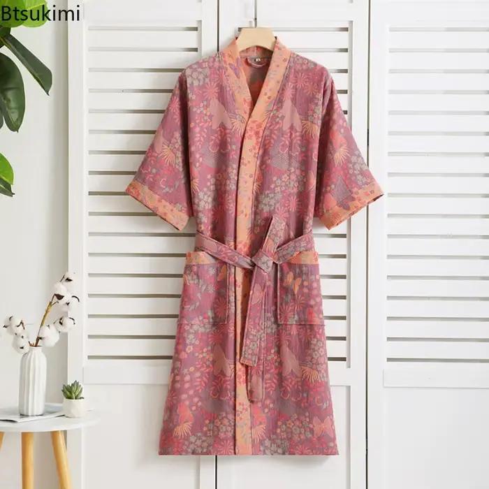 Robe de bain 100% coton pour femmes, chemise de nuit imprimée, Style pur coton, gaze Double couche, Robe de chambre confortable pour femmes, nouvelle collection