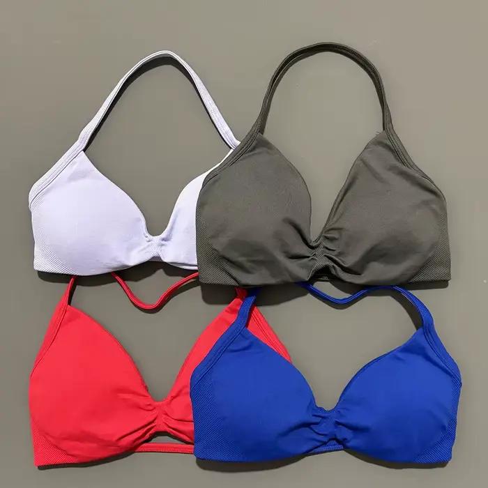Soutien-gorge de sport à bretelles, sous-vêtements de Yoga pour femmes, haut de gymnastique, exercice de course, dos nu, soutien élevé, vêtements actifs, Fitness, col licou