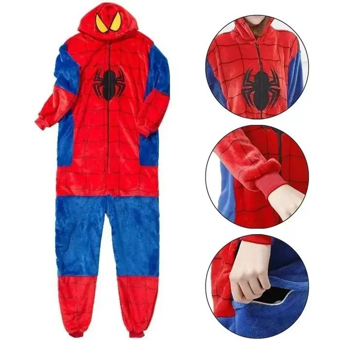 Ensemble de pyjama rouge araignée pour enfants, vêtements de nuit Kigurumi à capuche, glouton, cosplay de dessin animé animal, garçon, fille