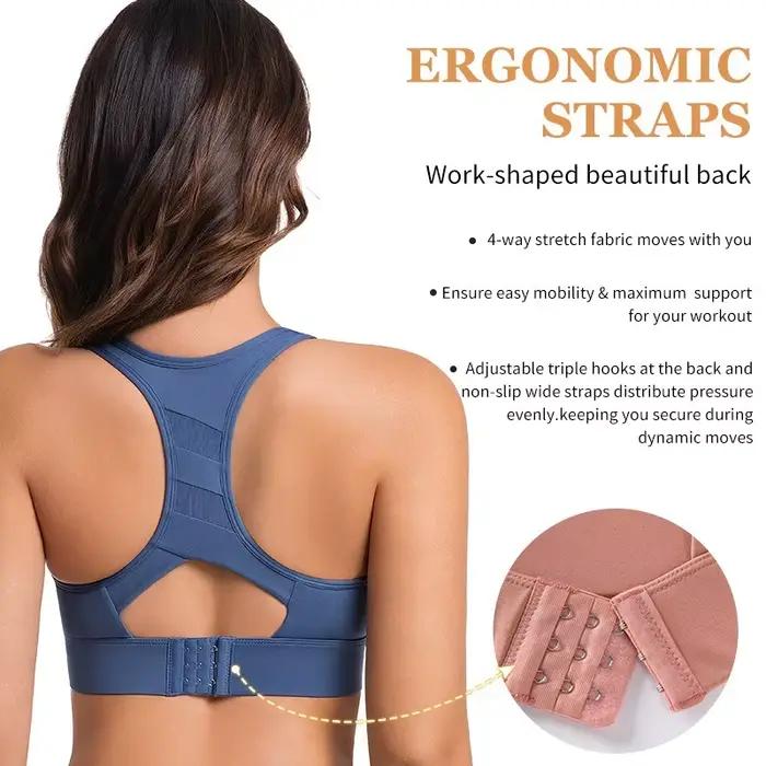 Soutien-gorge de sport à fort impact avec bonnets fixes, dos nageur, antichoc, sans couture, de maintien, pour la course, le yoga et la gym, pour femme