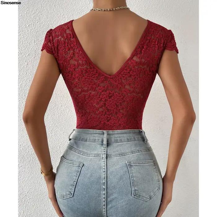 Body Teddy en dentelle contrastée pour femmes, broderie florale, Sexy, col en V, dos nu, élégant, Y2K, boîte de nuit, justaucorps de fête, hauts