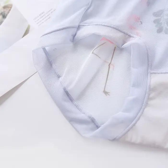 Culotte en maille transparente Ultra-fine pour femme, sous-vêtement Sexy imprimé, grande taille