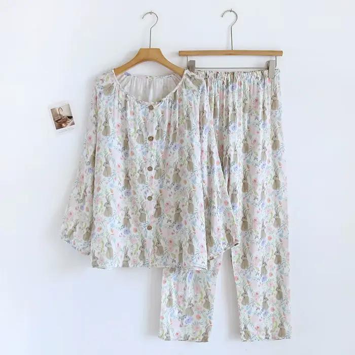 Pyjama en coton de Style chinois pour femmes, vêtements de nuit élégants et amples de Style rétro pour filles, pour le printemps et l'été